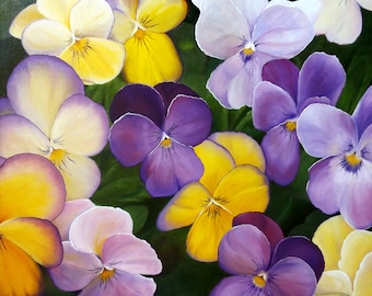 Pansy flowers - Original Oil Painting On Canvas, Size: 60 cm x 60 cm (24'' x 24'')