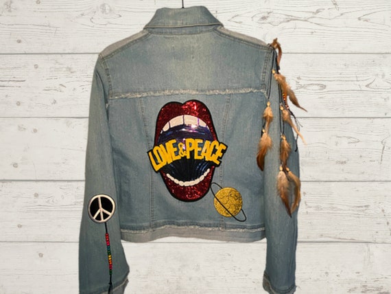 Love \u0026 Peace Embellished Denim Jacket 