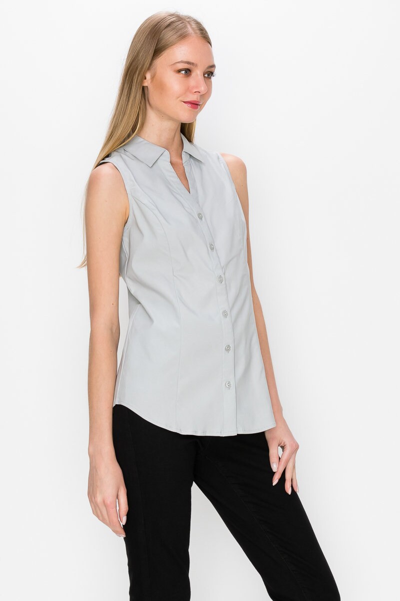 Women's Sleeveless Button Down Collared Stretch Shirt Etsy