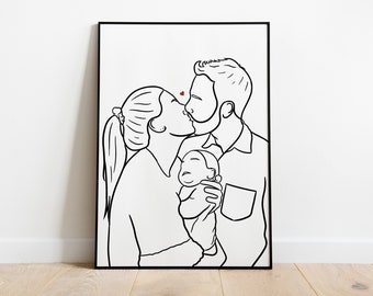 Personalized outline illustration, Mother's Day gift idea, wedding, birth, family, couple, birthday, etc.