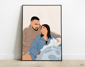 Minimalist personalized illustration, Mother's Day gift idea, birthday, birth, wedding, family, couple...