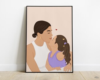 Personalized premium portrait illustration, Mother's Day gift idea, birthday, birth, wedding, couple, birth, etc.