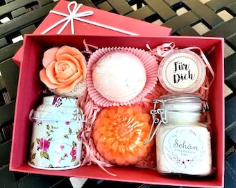 Geschenkbox Geburtstag für Frauen, Wellness, BeautyArtikel im Geschenkkarton in 6 Düften, Wellnessbox mit Pflegeprodukten, Wohlfühlset