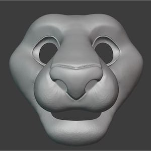 Puede incluir: Un modelo 3D de la cara de un animal de dibujos animados con una nariz grande y redonda y ojos grandes. El modelo está hecho de un material gris claro y tiene una superficie lisa y redondeada.