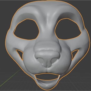 Puede incluir: Un modelo 3D de la cara de un animal peludo, con una nariz grande y redonda y una boca ancha y abierta. El modelo está hecho de un material gris claro y está diseñado para su uso en impresión 3D.