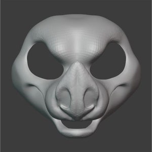 Puede incluir: Un modelo 3D de la cara de un animal peludo, con una nariz grande y redonda y ojos grandes. El modelo está hecho de un material gris claro y está diseñado para su uso en arte digital o impresión 3D.