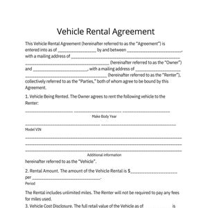 Car rental agreement / Vehicle rental agreement / Car Rentals contract / Editable Canva  PDF File / Instant download