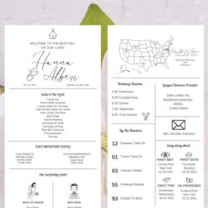 infographic wedding program canva template, Customıze fun wedding programs, non traditional wedding program, editable, Personalizable