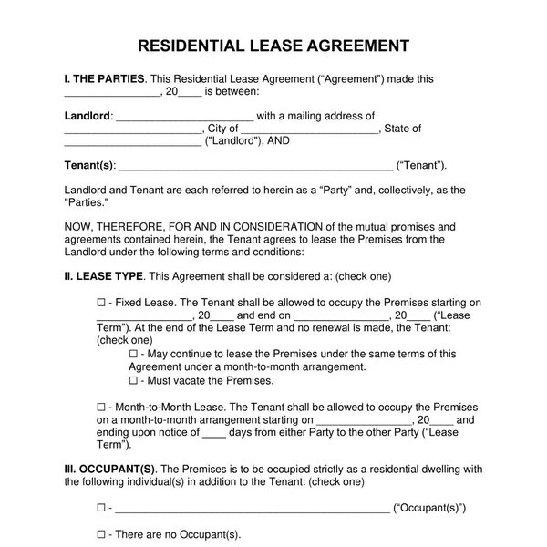 Rental Agreement Printable , PDF Lease Contract , Landlord Forms, Residential Housing Agreement, Digital Apartment Contract, Canva Template