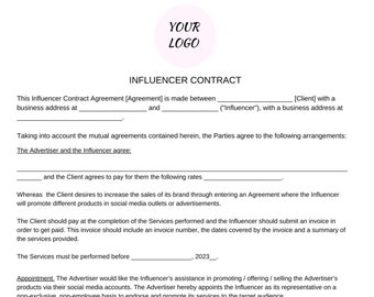 Social Media Agreement for Brand Ambassadors - PDF Canva File