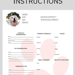 DIY Customizable Pet Sitter Instructions, Pet Sitter Notes, Dog Sitter, Cat Sitter, Pet Sitter Printable, Pet Sitter Canva Template
