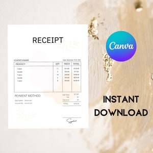 RECEIPT CANVA TEMPLATE, Editable Order Receipt Form, Printable Small Business Receipt Word Document, Invoice template