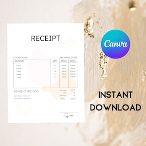 RECEIPT CANVA TEMPLATE, Editable Order Receipt Form, Printable Small Business Receipt Word Document, Invoice template