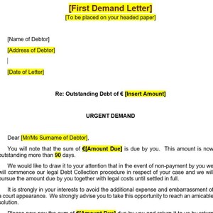 Carta de demanda EDITABLE, plantilla de Word, personalizada