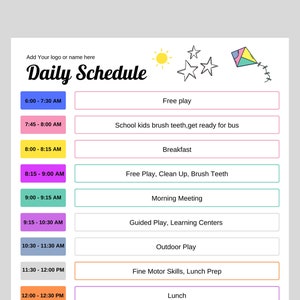 Daily Daycare Schedule, Canva Template, Fully Customizable, Edıtable, Printable