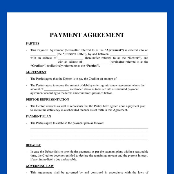 Payment Contract Template,PDFs, Payment Agreement Template, Easy to Edit Word Pages