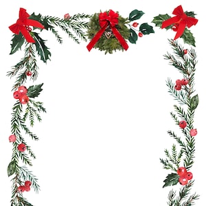 Lettera di Natale stampabile, bordo ghirlanda di Natale, download digitale, lettera di festa, biglietto di Natale con ghirlanda di pigne, download immediato