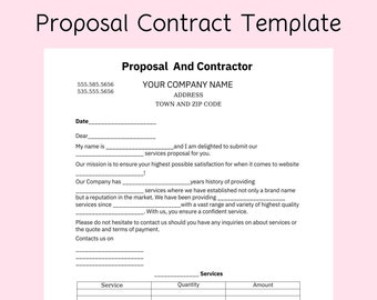 Plantilla de contrato de propuesta imprimible, formulario comercial (edición en Canvas, descarga digital)