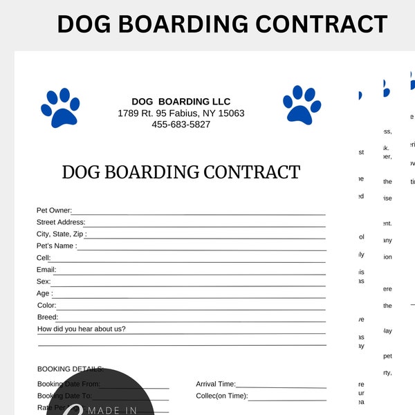 Dog Boarding Contract Canva Template, Editable Dog Boarding Forms, Dog Boarding Service Agreement,Dog Boarding Service Contract Custamızable