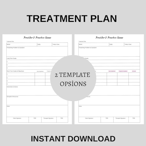 Treatment Plan Template Etsy