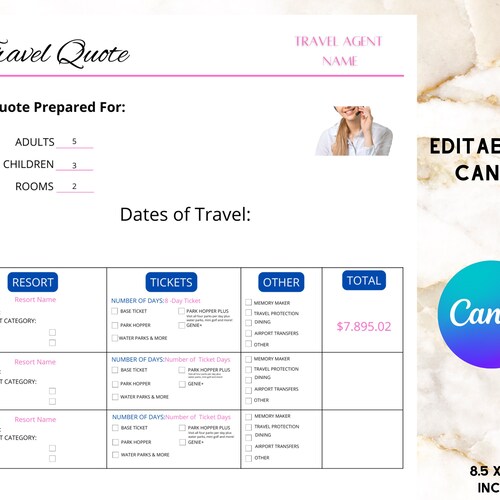 DIY Travel Agent Quote Form EDITABLE Canva Etsy