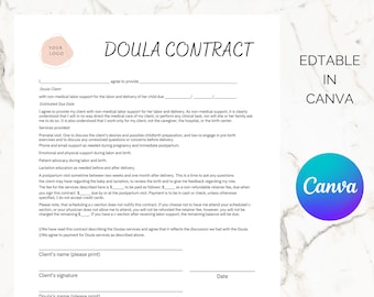 Bewerkbare sjabloon Doula-clientcontract: doe-het-zelf Doula-formulieren (canva)