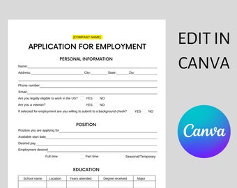 Plantilla de Canva para solicitud de empleo, editable e imprimible