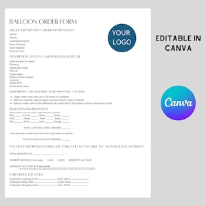Modello di contratto per decorazioni con palloncini, accordo modificabile su Canva, modulo aziendale per organizzatori di eventi