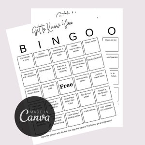 Get to Know You Bingo Editable Canva Template Party Event Game
