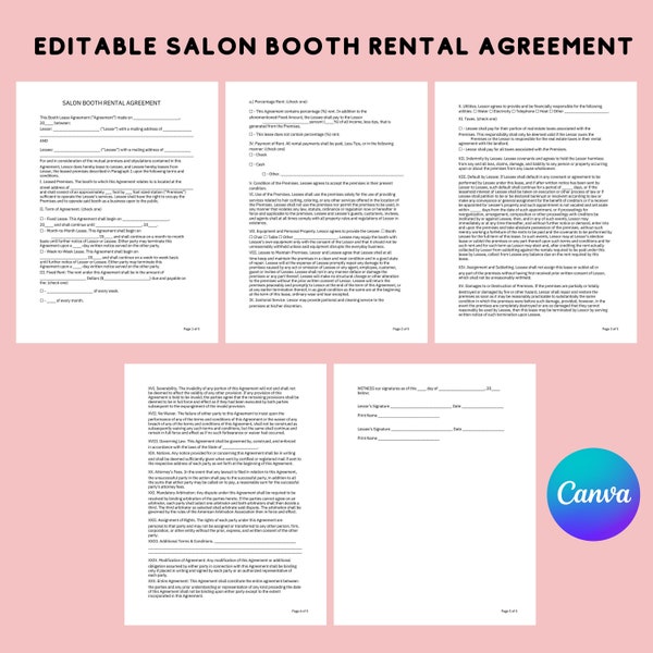 Salon Rental Agreement Etsy