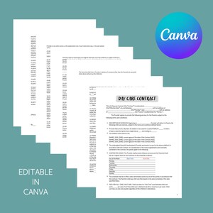 保育契約: 完全に編集可能な保育入所契約、編集可能、Canva テンプレート