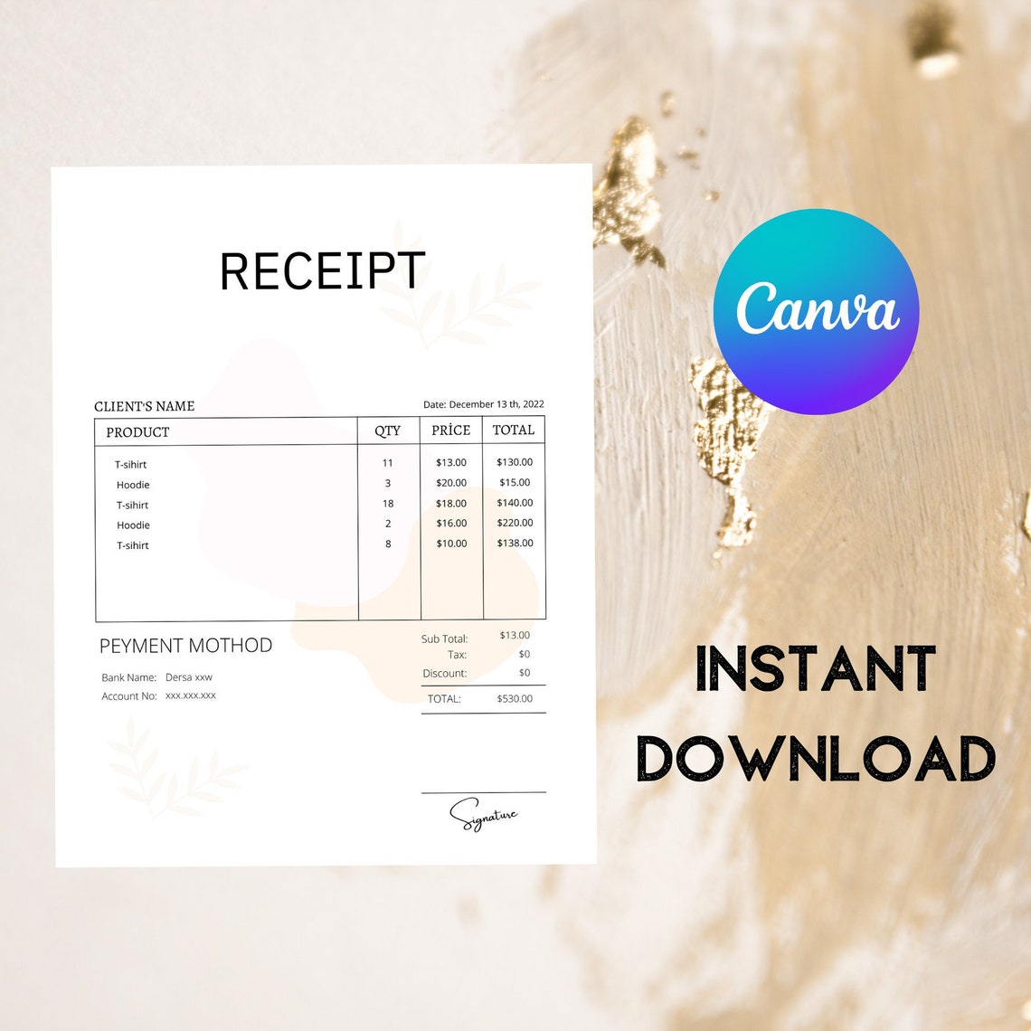 RECEIPT CANVA TEMPLATE, Editable Order Receipt Form, Printable Small RECEIPT CANVA TEMPLATE, Editable Order Receipt Form, Printable Small