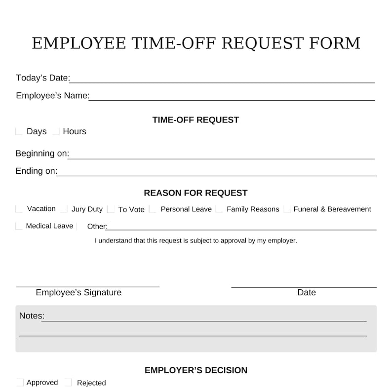 Employee Time-off Request Canva Template, EDITABLE Vacation Request ...