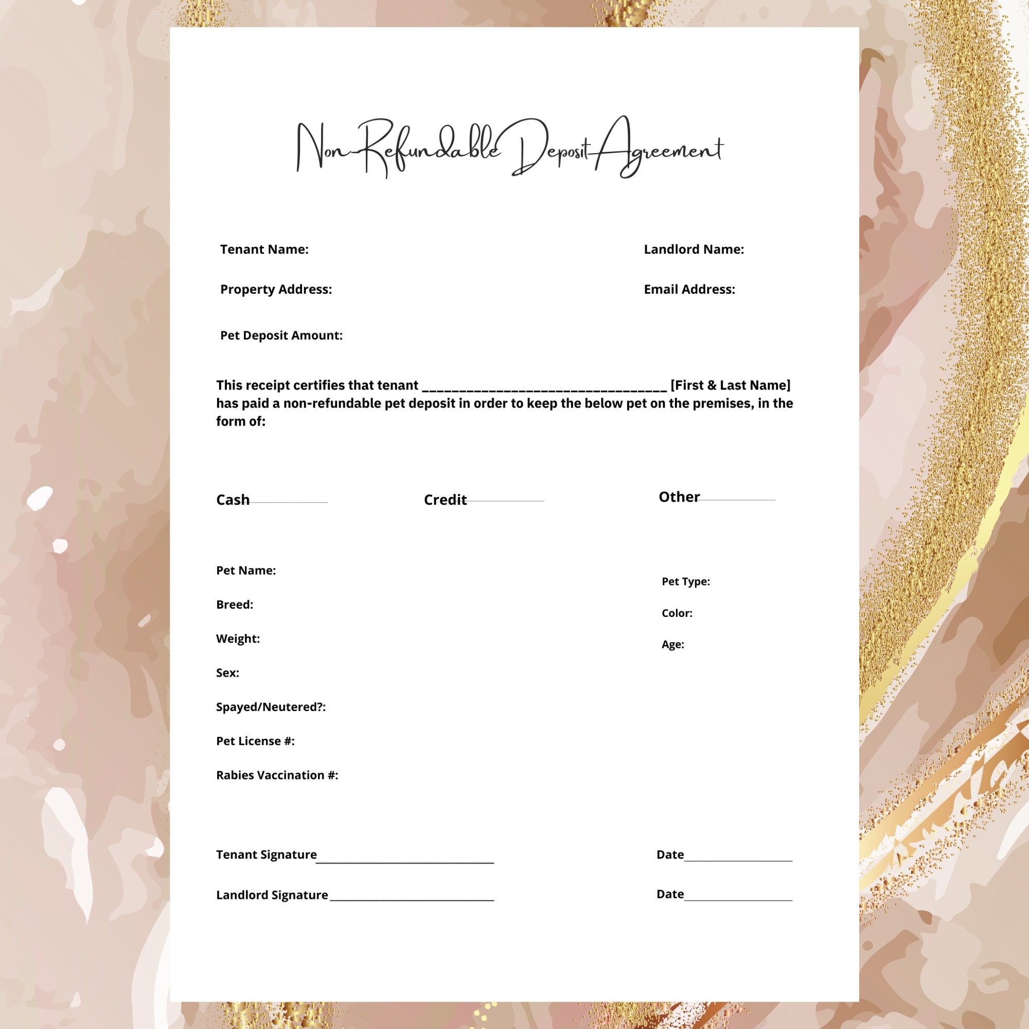 Nonrefundable Pet Deposit for Breeders, Canva Editable, Personalized