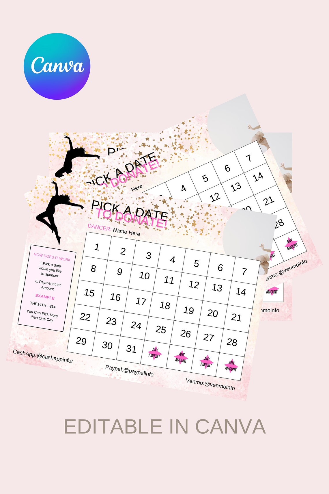 Dance Calendar Fundraiser Template: Editable Canva Design (digital ...