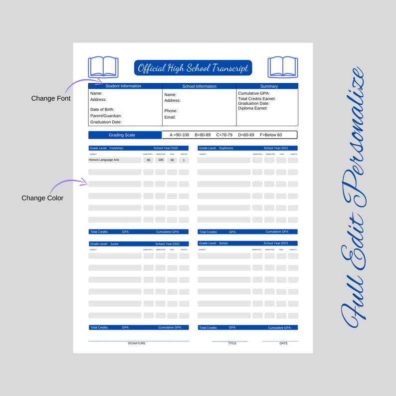 DIY Homeschool Transcript Canva Template, Homeschool Supplies, Record ...