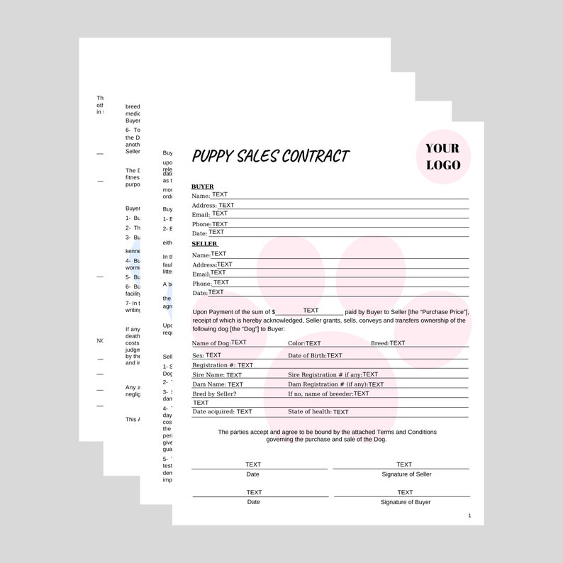 EDITABLE Puppy Sales Contract, Personalizable Puppy CANVA Template EDITABLE Puppy Sales Contract, Personalizable Puppy CANVA Template