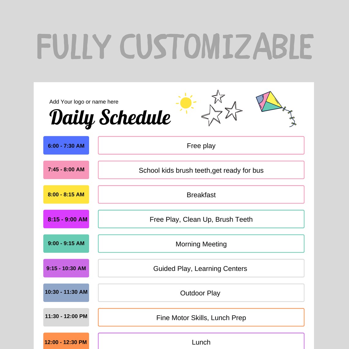 Daily Daycare Schedule, Canva Template, Fully Customizable, Edıtable ...