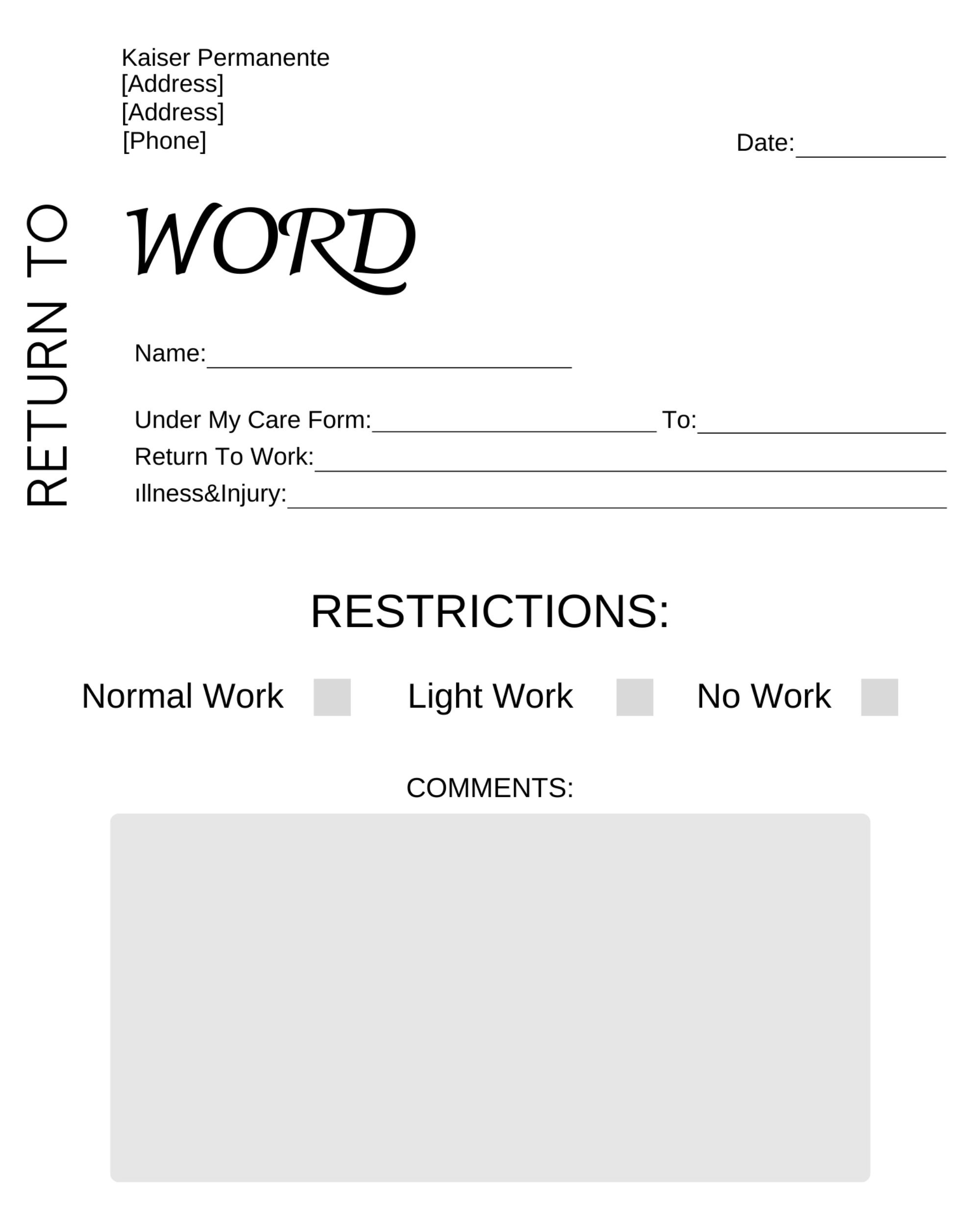 Return to Work Doctors Note Kaiser Edition Edıtable Canva Template Return to Work Doctors Note Kaiser Edition Edıtable Canva Template