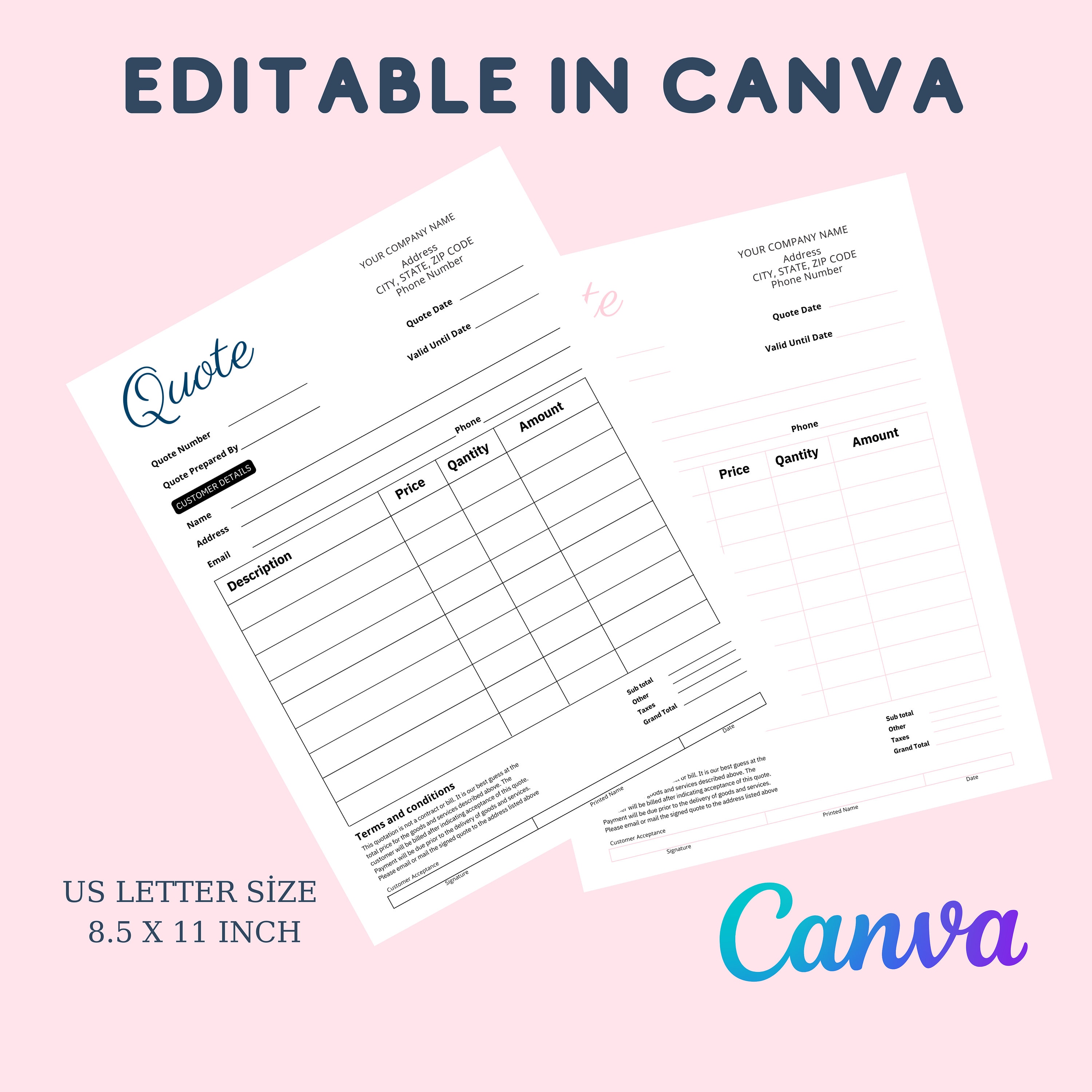 Quote Template Canva Edıtable Quote Form Job Quote Job Proposal pdf Quote Template Canva Edıtable Quote Form Job Quote Job Proposal pdf