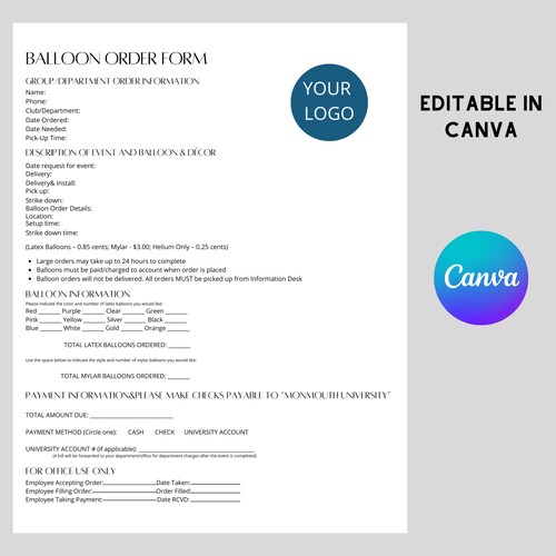 Balloon Decor Contract Template, Canva Editable Agreement, Event Planner Business Form