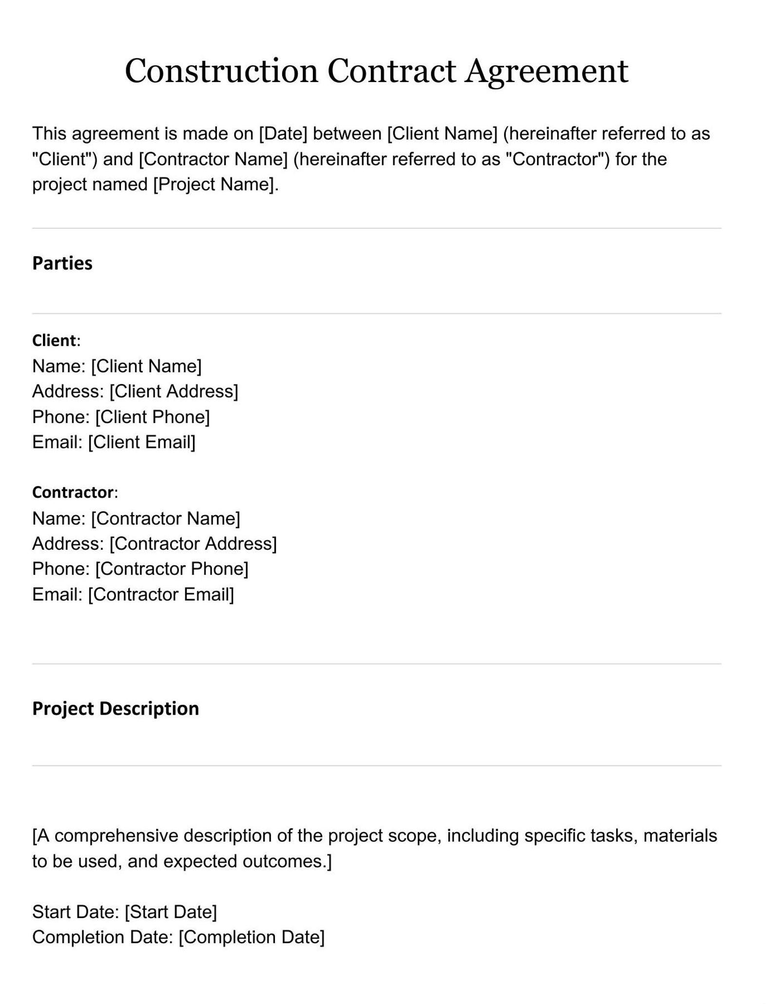 Construction Contract Agreement Template | Professional & Simple Design ...