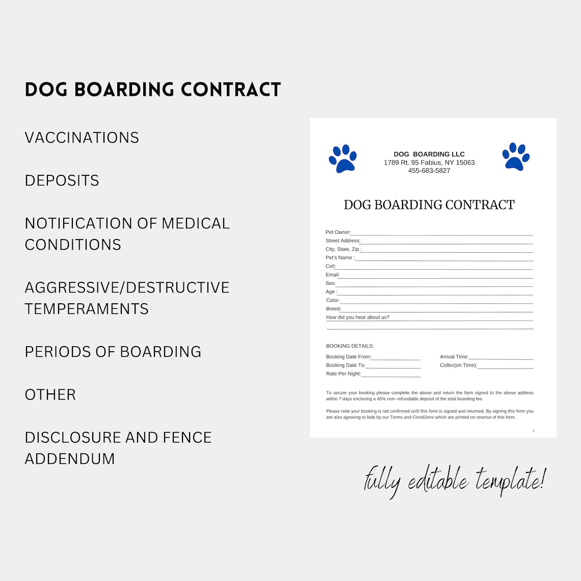 Dog Boarding Contract Canva Template Editable Dog Boarding Etsy