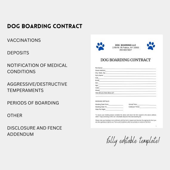 Dog Boarding Contract Template: Editable Service Agreement (canva