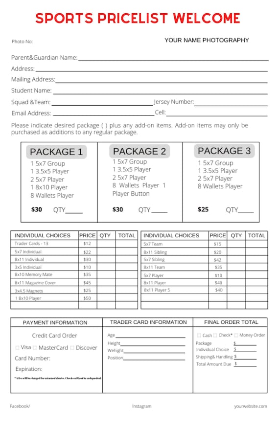 DIY Sports Pricelist Template: 8.5x11 Editable Canva Design (Digital Download)