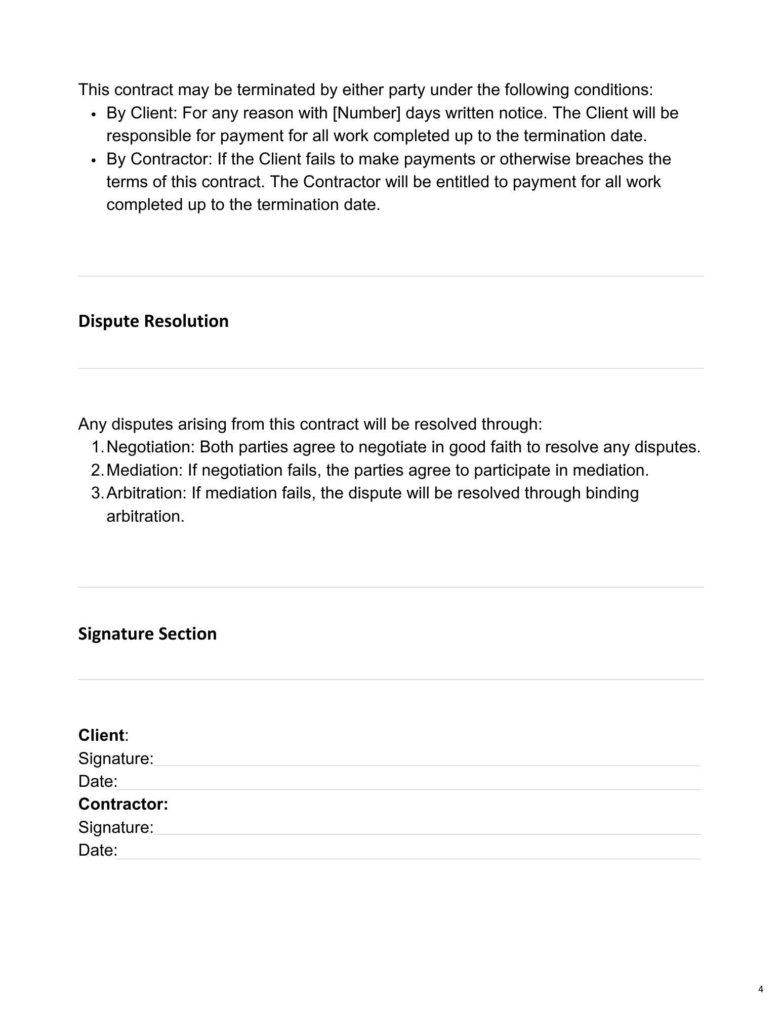 Construction Contract Agreement Template Professional Simple Design