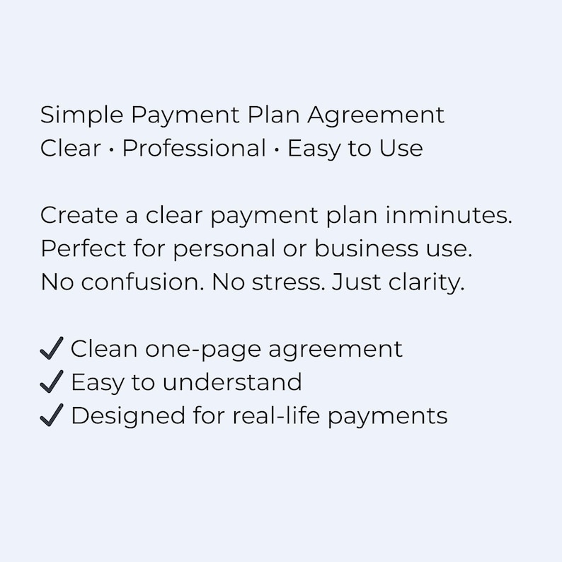 Simple Payment Plan Agreement – Editable & Easy to Use - Etsy