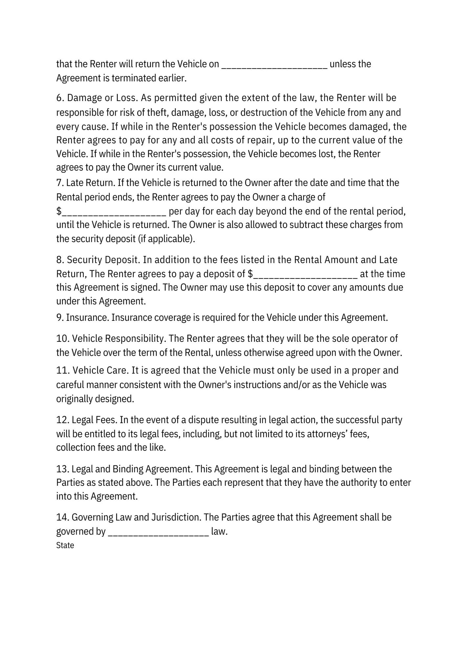 Car Rental Agreement / Vehicle Rental Agreement / Car Rentals Contract