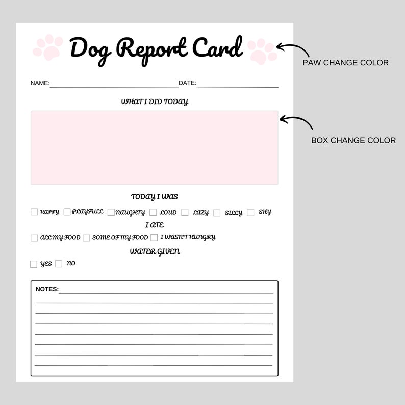 Printable Dog Report Card Canva Template Personalizable Etsy Printable Dog Report Card Canva Template Personalizable Etsy
