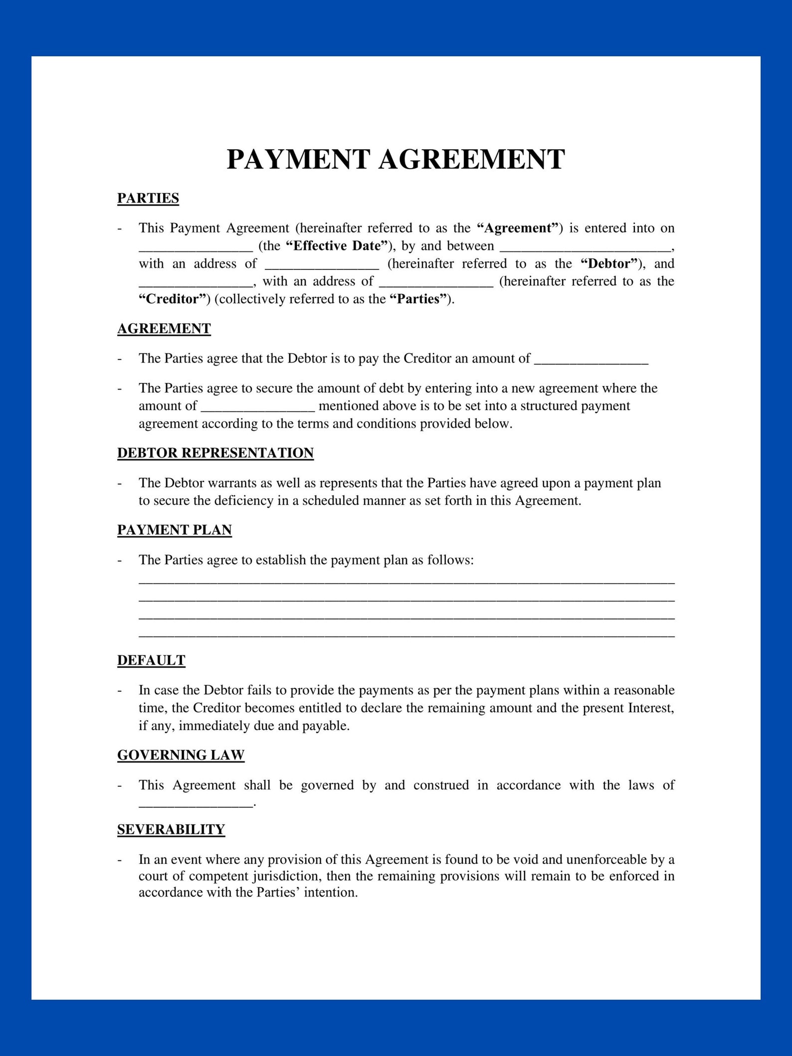Payment Contract Template,pdfs, Payment Agreement Template, Easy to